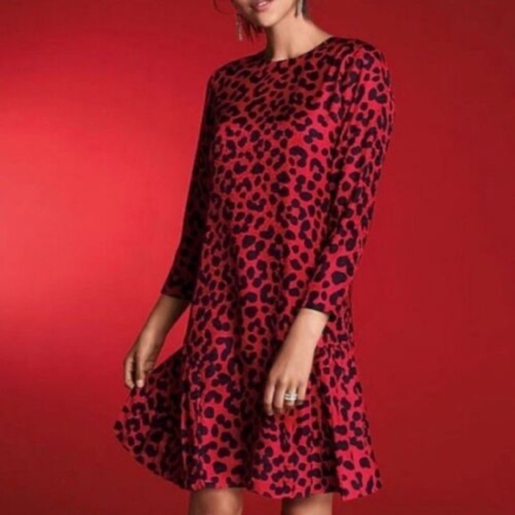 Ann Taylor Dresses & Skirts - ANN TAYLOR Red Leopard Cheetah Print Shift Dress Pleated Hem Animal Print ~ 6